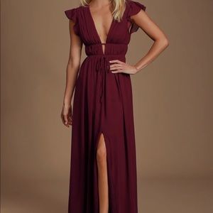 Lulus I’m all yours burgundy ruffled maxi dress